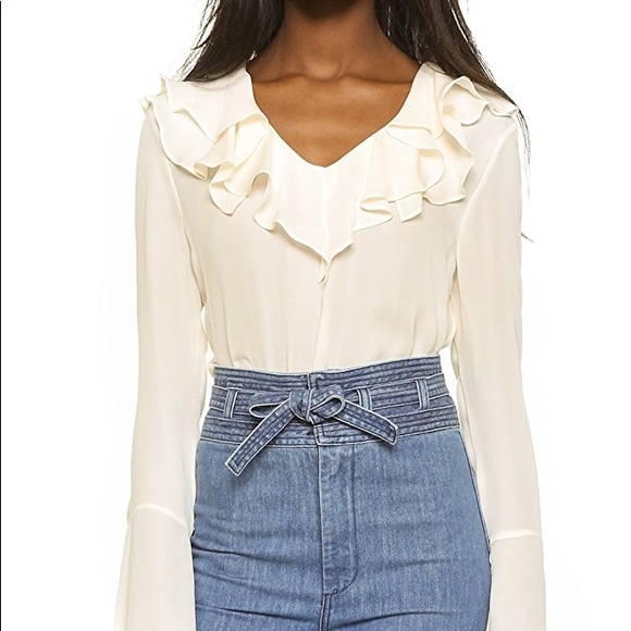 Love Sam Tops - New Love Sam Fion Top Cream Silk Ruffle Blouse